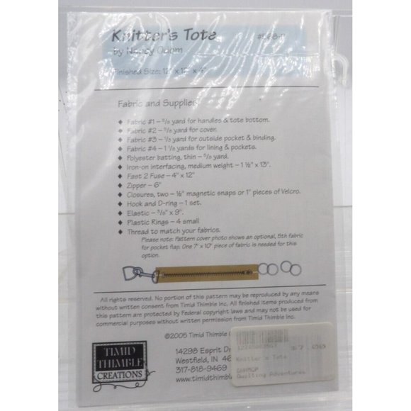 Knitter's Tote by Nancy Odom ©2005 Timid Thimble Tote Bag  Sewing ©2005 - Picture 3 of 3